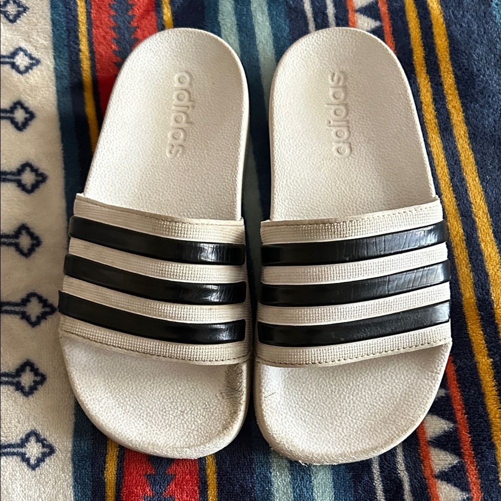 Adidas Kids Black and Cream Slides